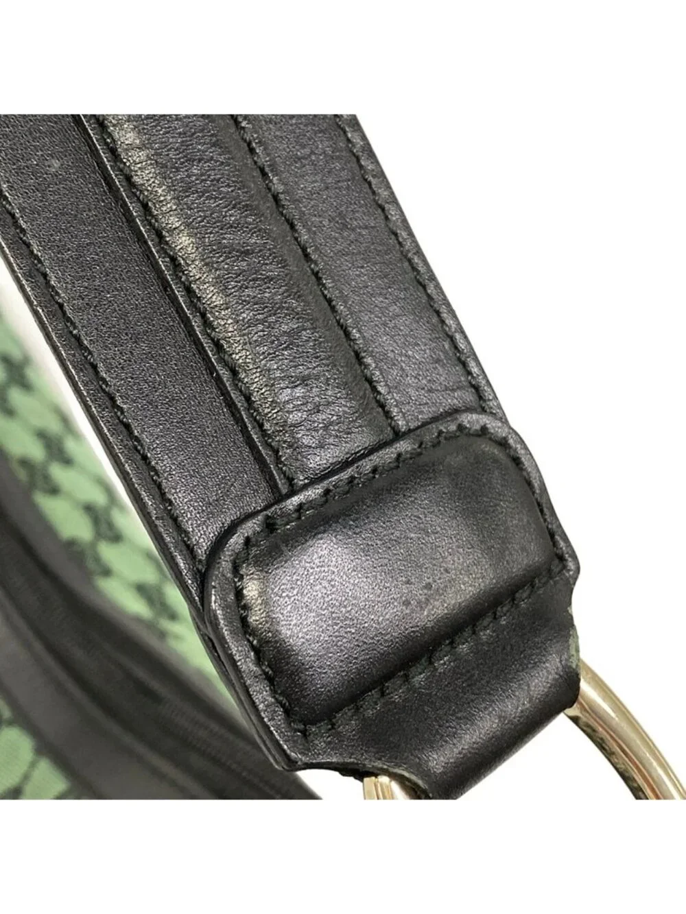 ★SOLD★ Gucci Shoulder Bag GG Pattern Green Black Leather - Picture 10 of 15